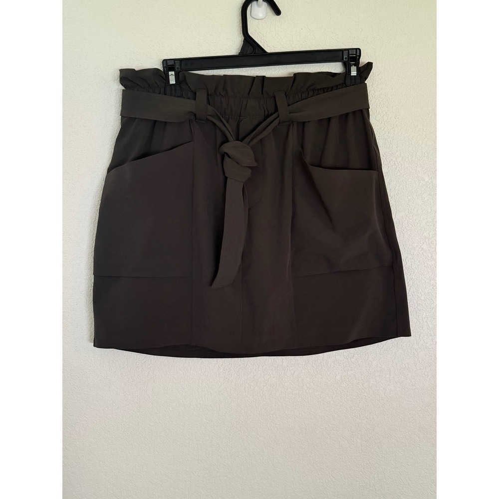 Athleta Womens charcoal Paperbag Waist Tie Mini Skirt Utility Pockets Size 6